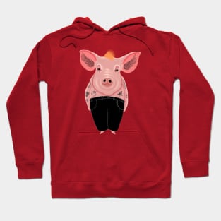 Cool Pig with Tattoo in Trousers Hoodie